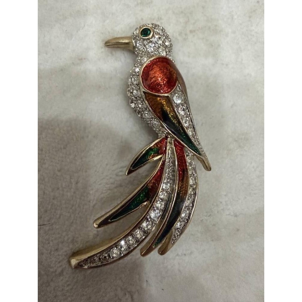 Vintage Large Enamel Rhinestone Bird of Paradise Brooch Pin